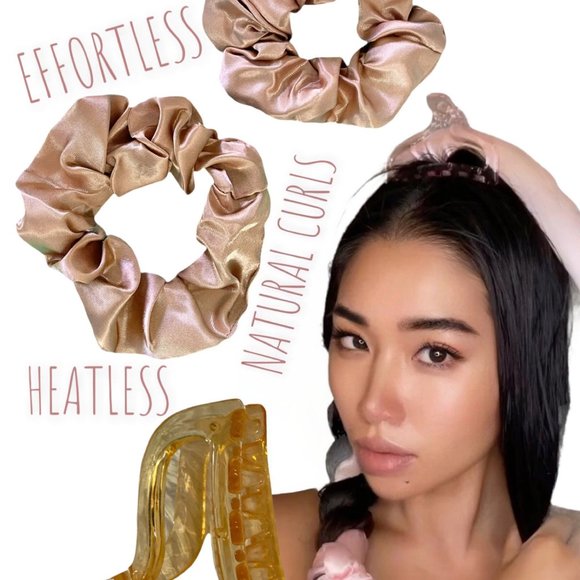 HEATLESS SATIN HAIR CURLING ROD ROLLER HEALTHY HAIR TOOL IN PINK AND WHITE - Picture 7 of 8